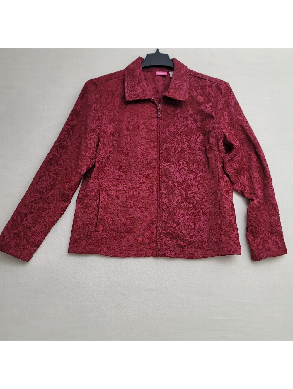 Coppagallo Women's Medium Red Floral Textured Polyester Jacket